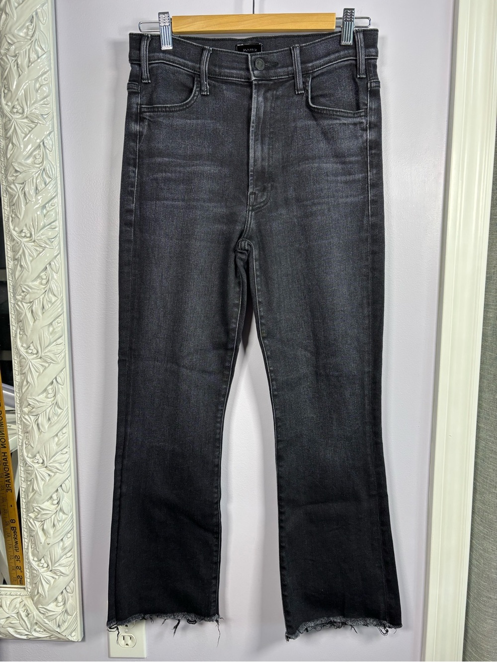 MOTHER Black Bootcut The Hustler Ankle Fray Jeans Size 28